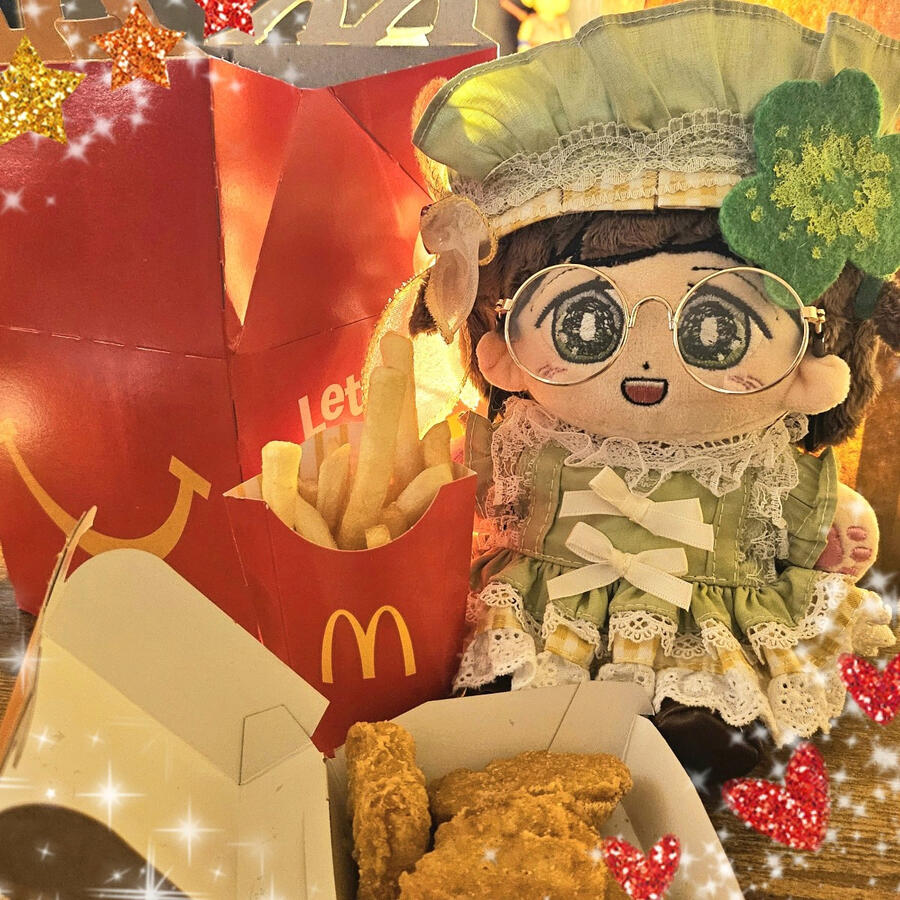 cloverdoll enjoying a happy meal. baby size.